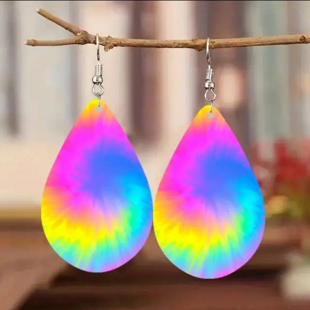 Tear drop shaped Tie Dye Earrings